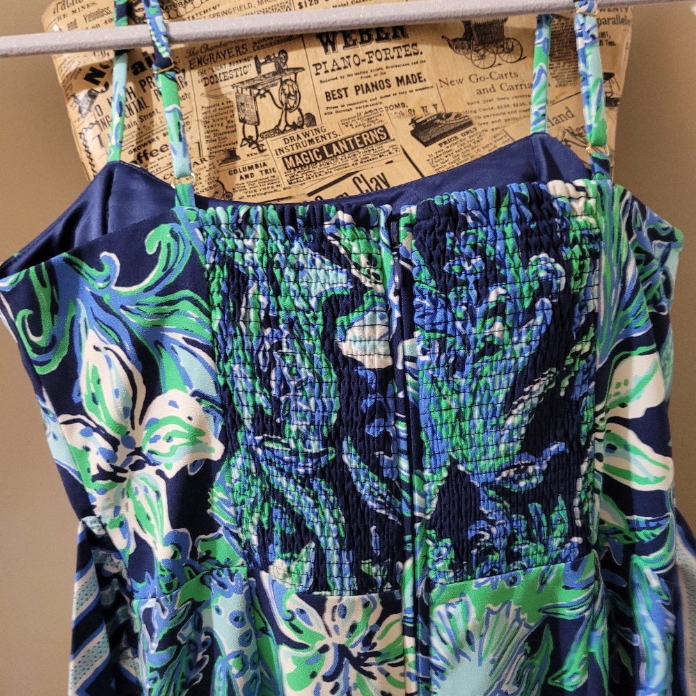 Lilly Pulitzer Blue Green Nila Jumpsuit with striped  fabric tie belt wide leg - Picture 8 of 16